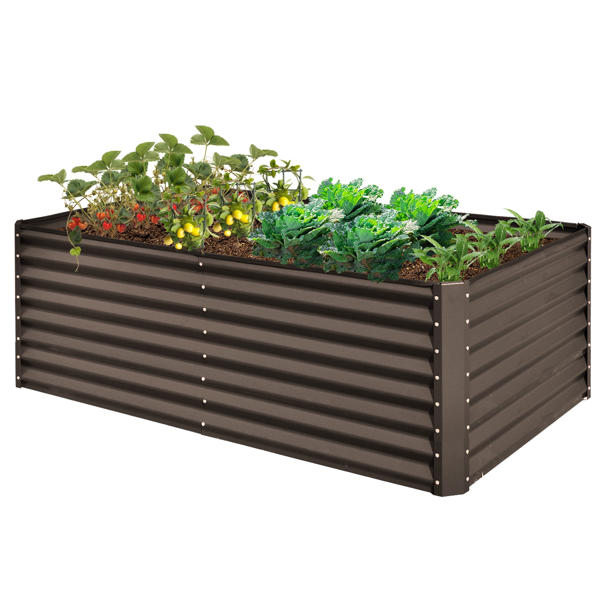 6x3x2ft Galvanized Raised Garden Bed, Outdoor Planter Garden Boxes Large Metal Planter Box for Gardening Vegetables Fruits Flowers, Brown