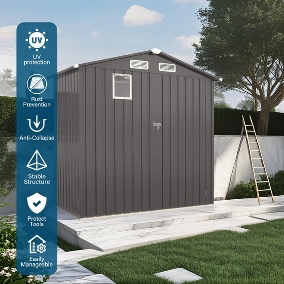 6x3.6 ft Compact Metal Outdoor Storage Shed with Peaked Roof and Lockable