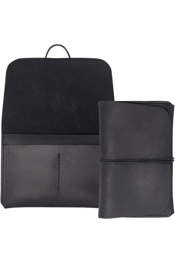 6x4/150 * 100mm Crazy Horse Leather Wallet Genuine Leather Passport Holder with Strap Black Handmade Passport Cover Rectangle Travel Luggage Case Document Organizer