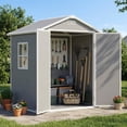 thumbnail image 1 of 6x4.6 FT Outdoor Resin Storage Shed with Floor, Lockable Double Door & Ramp, Waterproof Plastic Garden Shed with Window for Patio Backyard Bike Tools Grey, 1 of 8
