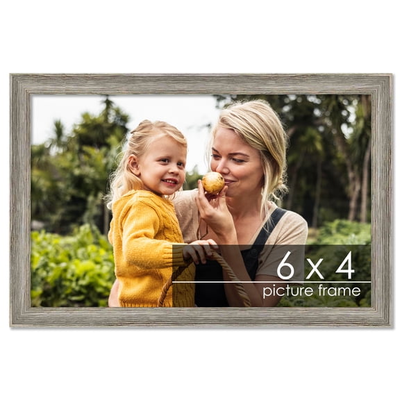 6x4 Distressed/Aged Contrast Grey Complete Wood Picture Frame with UV Acrylic, Foam Board Backing, & Hardware