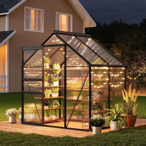 6x4 FT Greenhouse Kit for Outdoors – Durable Aluminum Frame, Sliding Lockable Door, Adjustable Roof Vent, Gutter System, Easy Assembly–Original Color