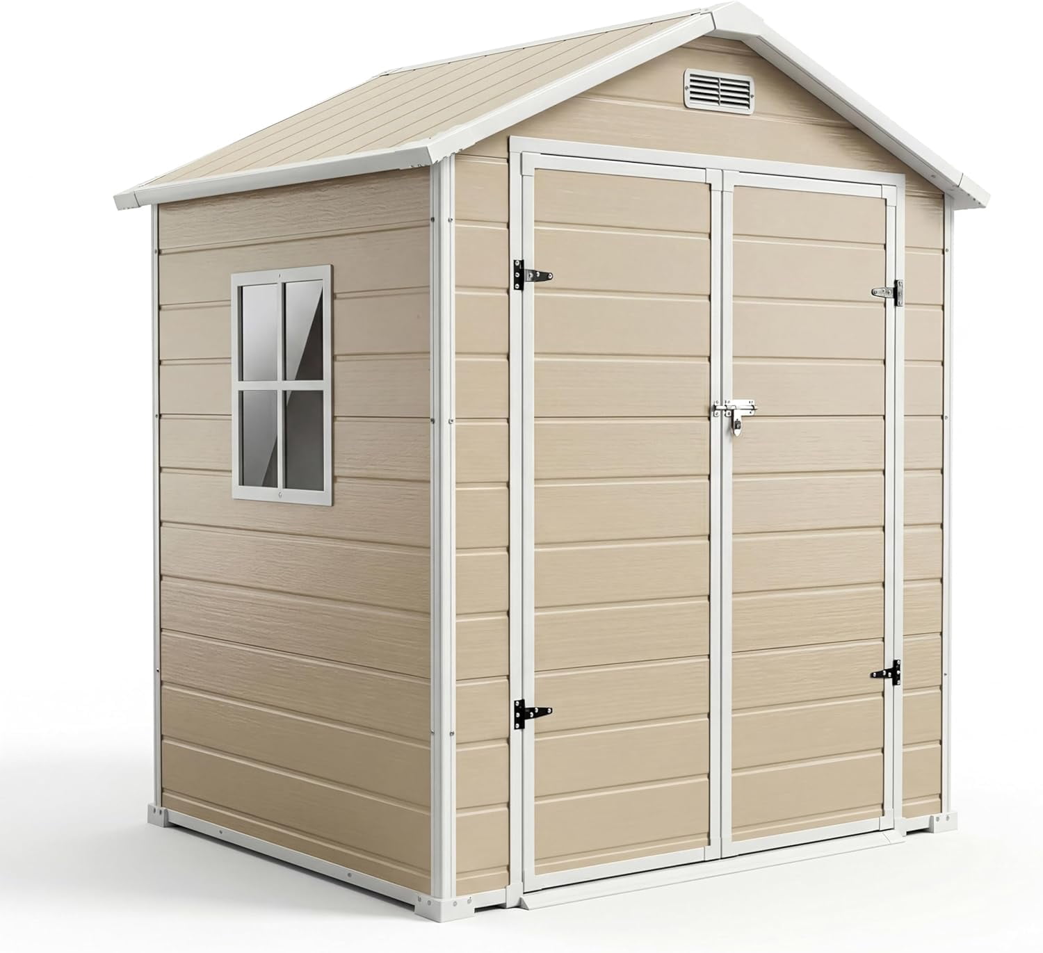 6x4 FT Outdoor Storage Shed with Floor, Plastic Resin Garden Shed with Window & Sloping Roof & Lockable Door for Patio Backyard Garden, Lawn Mower, Bike, Tool Storage