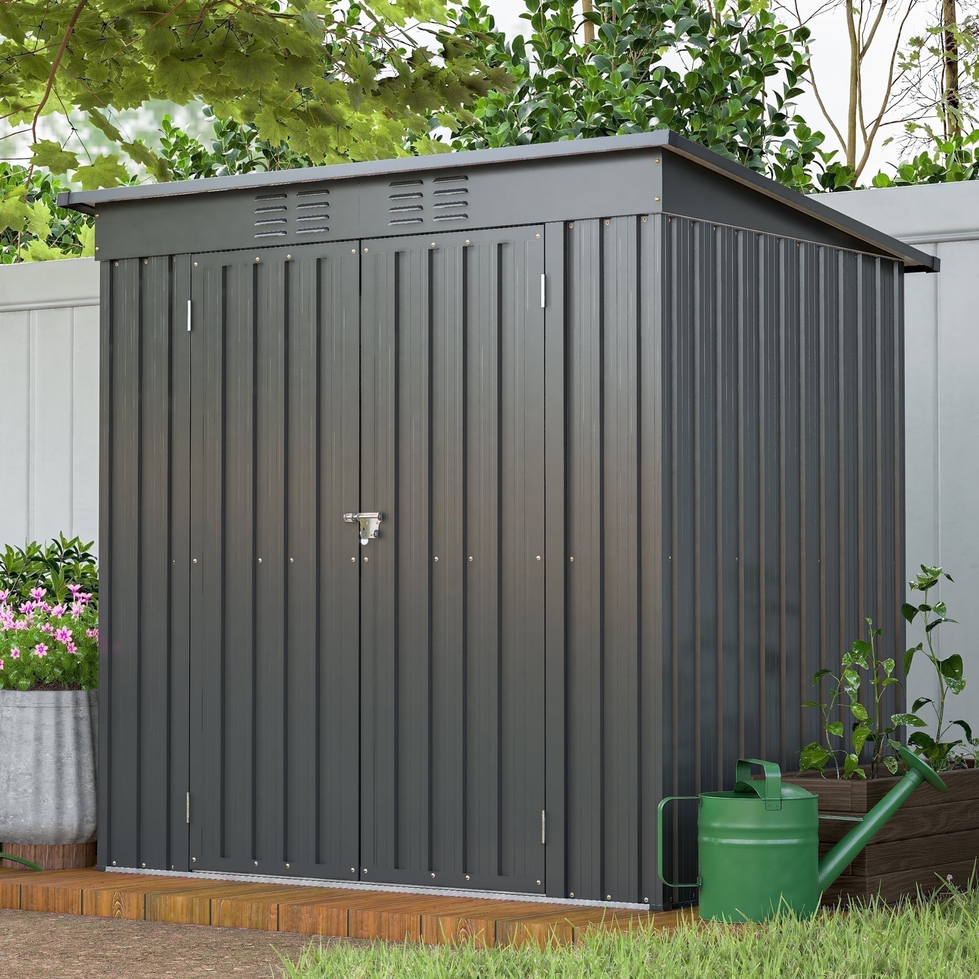 Mulinsonfly 6x4ft Outdoor Metal Storage Shed with Lockable Doors, Frame Floor & Weatherproof UV-Resistant Design - Garden Backyard Tool Shelter