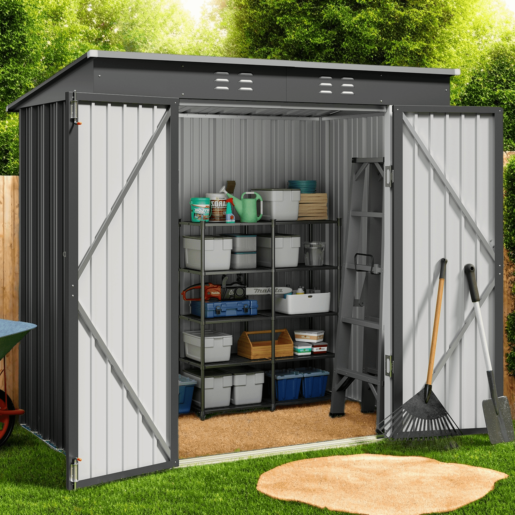 6x4 FT.  Storage Shed with Double Doors for Outdoor Garden & Backyard, Dark Gray