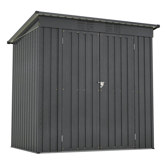 6x4 FT Outdoor Tool Storage Shed with Metal Foundation & Lockable Doors, All Weather Metal Sheds for Garden, Patio, Backyard, Lawn, Gray