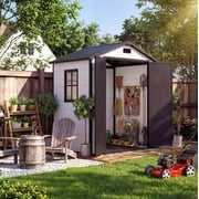 6x4 FT Resin Outdoor Storage Outdoor Storage with Floor   Double-Wall Waterproof Plastic, Lockable Door, Window, Sloped UV-Resistant Roof   Ideal for Patio, Backyard, Lawn Mower, Bike & Tool Storage
