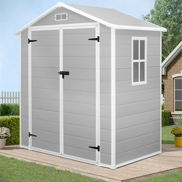 6x4 FT Resin Storage Shed, SESSLIFE Backyard Storage Sheds with Lockable Door, Garage Patio Garden Storage Shed, TE2770