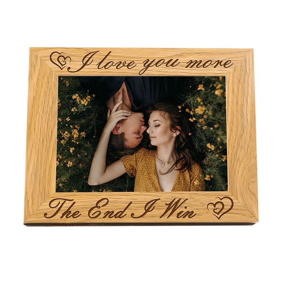 6x4 Inch Couples Picture Frame Hanging/Tabletop Wood Photo Frame Rectangle Frame with I Love You More The End I Win WordsDIY