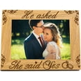 thumbnail image 1 of 6x4 Inch Engagement Picture Frame Hanging/Tabletop Wood Photo Frame Rectangle Frame with He Asked She Said Yes Words for Wedding Anniversary (Horizontal) Black 1pc, 1 of 6