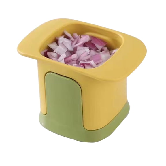 6x4 Inch Manual Food Processor and Vegetable Diced Cutter with Sharp Blades for Home Cooking and Efficient Meal Preparation Yellow