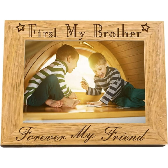 6x4 Inch My Brother Picture Frame Hanging/Tabletop Wood Photo Frame Rectangle Frame with My Forever My Friend Words (Horizontal) Black DIY