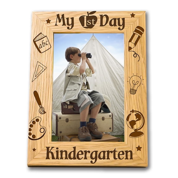 6x4 Inch Picture Frame My 1st Day Picture Frame Hanging/Tabletop Wood Photo Frame Rectangle Frame with Book Pen Pattern (Vertical)