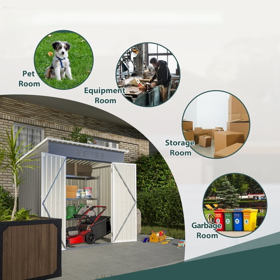6x4 Outdoor Metal Storage Shed with Lockable Door and Floor Frame Galvanized Steel Tool Shed for Garden Lawn Equipment Utility Backyard Organization All Weather Rust Resistant 72L x 48W Inches