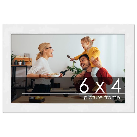 6x4 White Wood Picture Frame - UV Acrylic, Foam Board Backing, Hanging Hardware