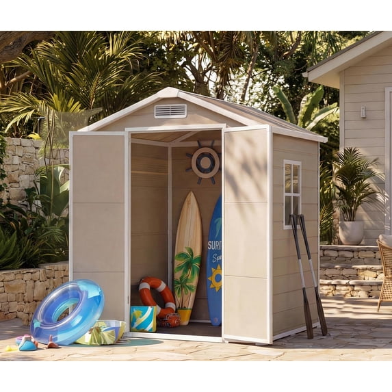 6x4 ft Outdoor Storage Shed with Floor, Plastic Resin Garden Shed with ...