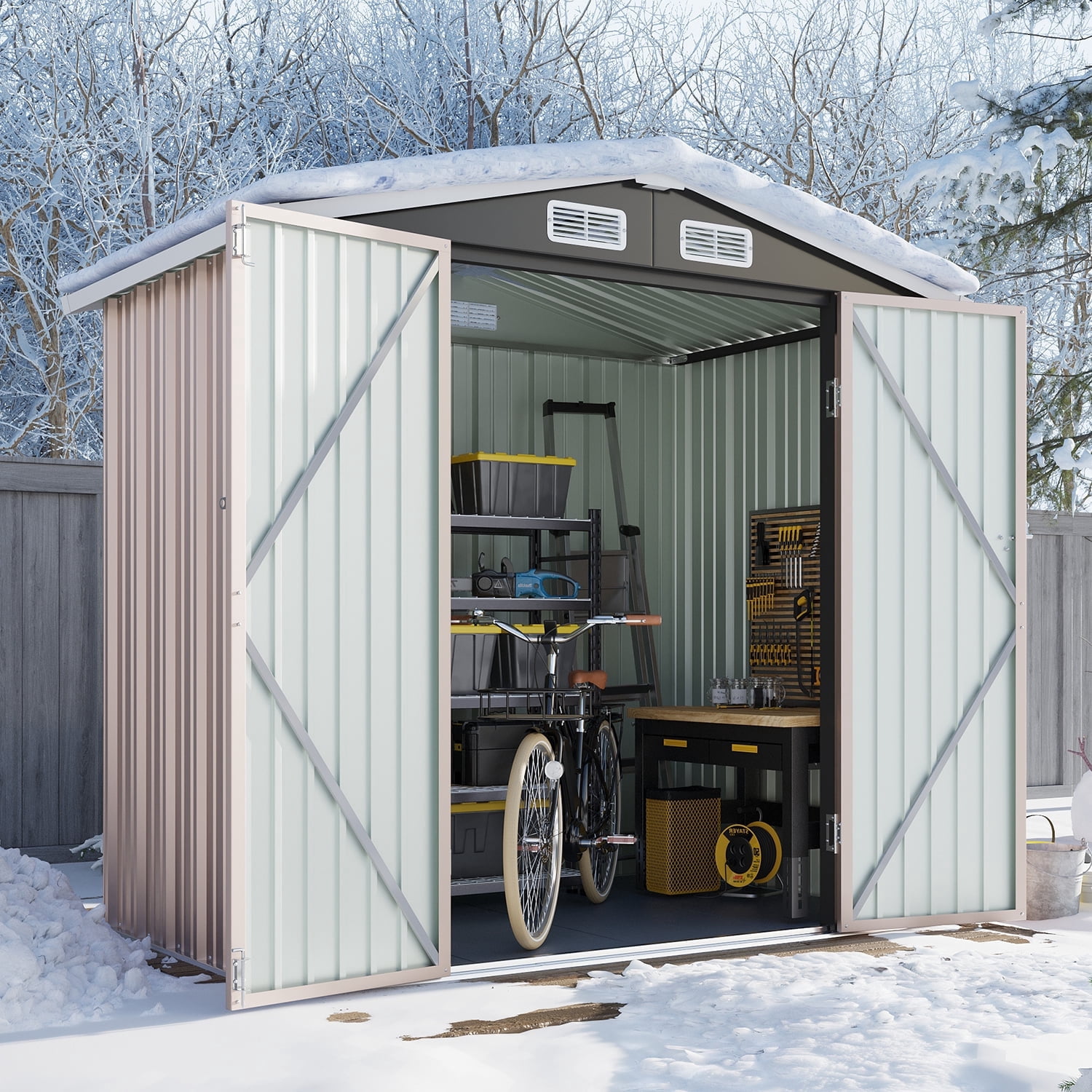 6x4 ft Outdoor Storage Shed With Door & Lock, Metal Sheds Storage Garden Shed For Backyard Garden Patio Lawn, Brown/Black