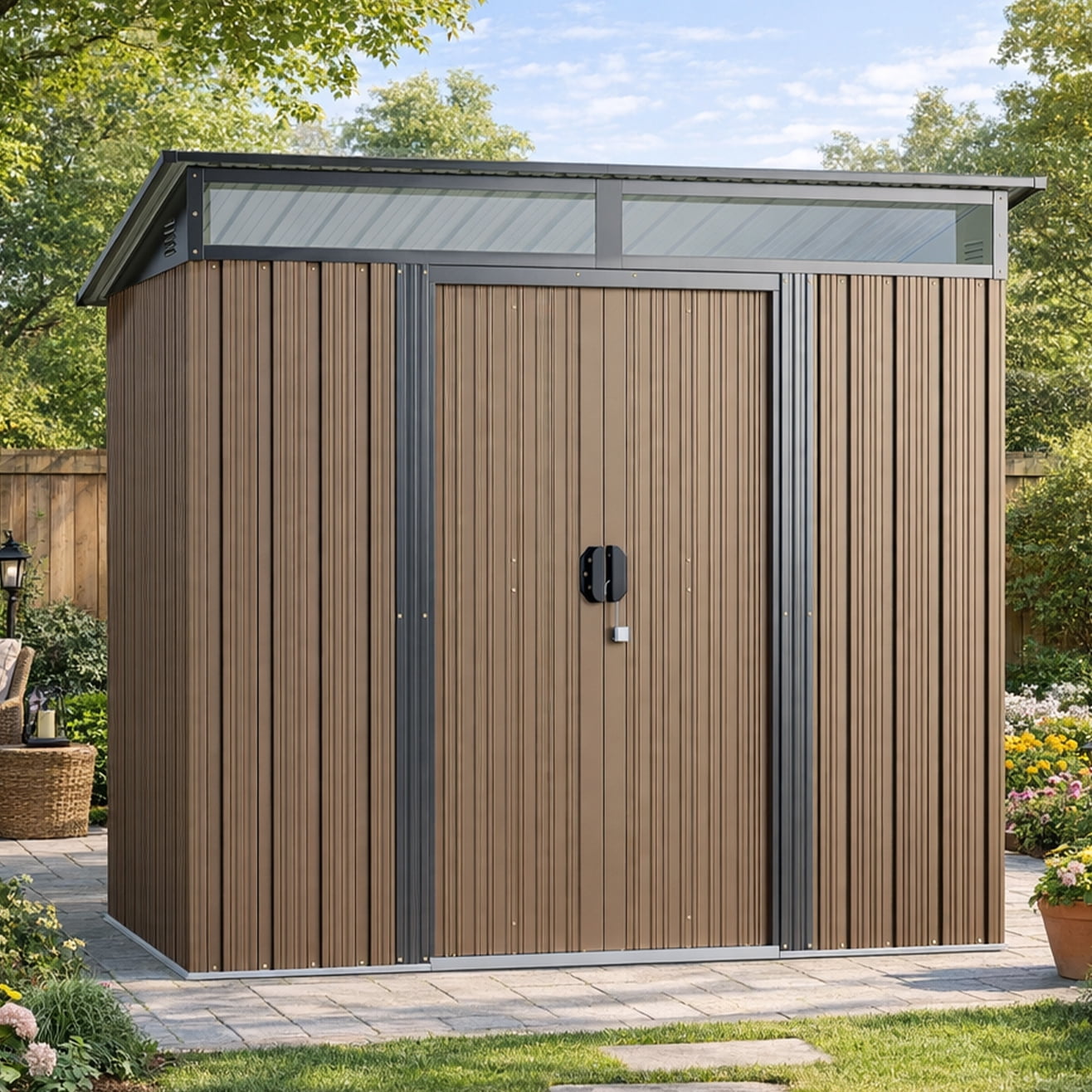 6x4 ft Outdoor Storage Shed with Double Lockable Doors - Weather-Resistant Garden Shed in Brown