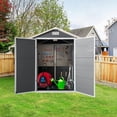 thumbnail image 1 of 6x4 ft Plastic Waterproof Outdoor Storage Garden Tool Shed with Floor Lockable Door Window for Backyard, Patio, Lawn, Gray, 1 of 6