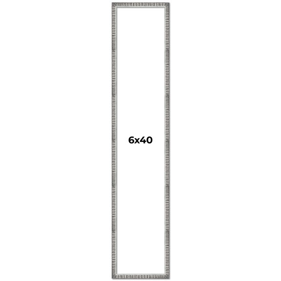 6x40 Frame Silver Grey Distressed Solid Wood Picture Frame | 0.75 Inch Moulding Width | Interior