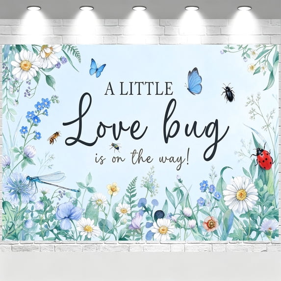 6x4FT A Little Love Bug Is On The Way Backdrop Bug Flower Baby Shower ...