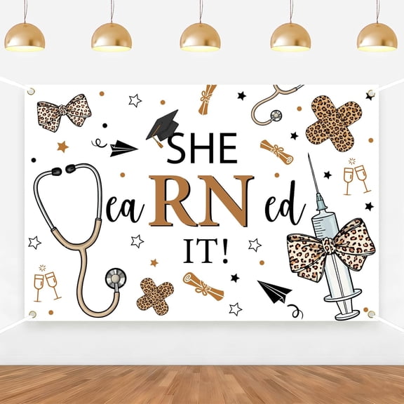 6x4FT Cheetah Print Nursing Nurse Graduation Backdrop Leopard She Earned It Background Class of 2026 Nurses Grad Congrats Rn Nurses Week Party Decorations Banner Supplies Photo Booth Props
