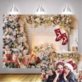 thumbnail image 1 of 6x4FT Christmas Backdrop Christmas Photography Backdrop White Brick Fireplace Christmas Tree Background Holiday Family Portrait Photo Wall, 1 of 6