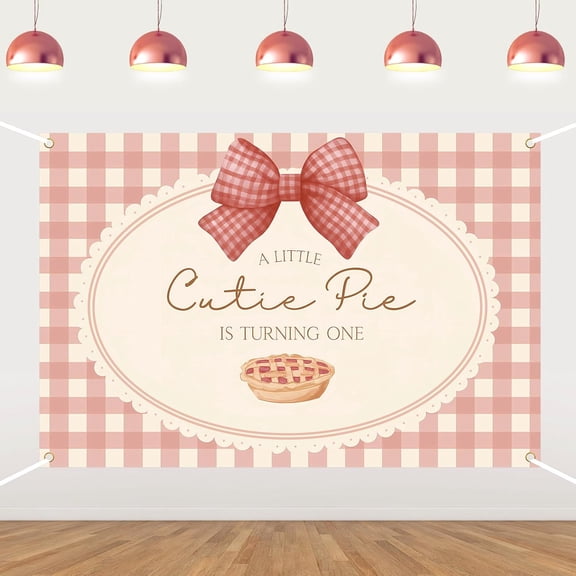 6x4FT Cutie Pie 1st Birthday Backdrop for Girls A Little Cutie Pie is Turning One Background Pink Gingham Vintage Baking Cookie Bowknot First Birthday Decorations Banner Photo Booth Props