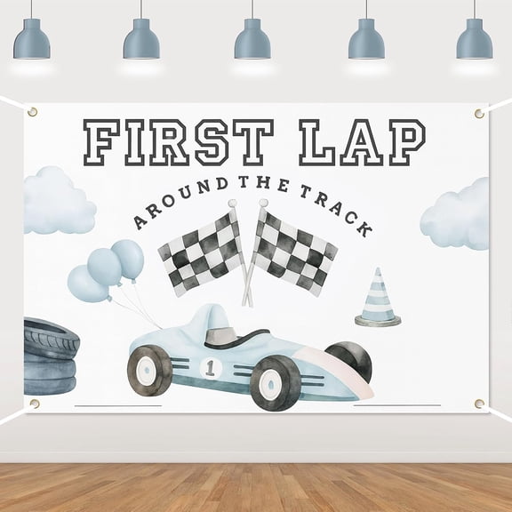 6x4FT First Lap Around The Track Backdrop Race Car 1st Birthday Photography Background for Boys Race Car Fast One Birthday Decorations Banner Supplies Photo Booth Props