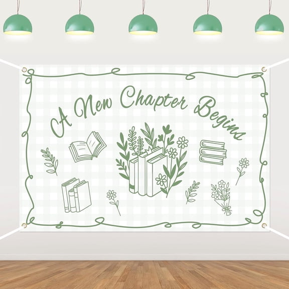 6x4FT Green Storybook Baby Shower Backdrop A New Chapter Begins Photography Background Floral Book Bridal Shower Wedding Engagement Bachelorette Party Decorations Banner Photo Booth Props