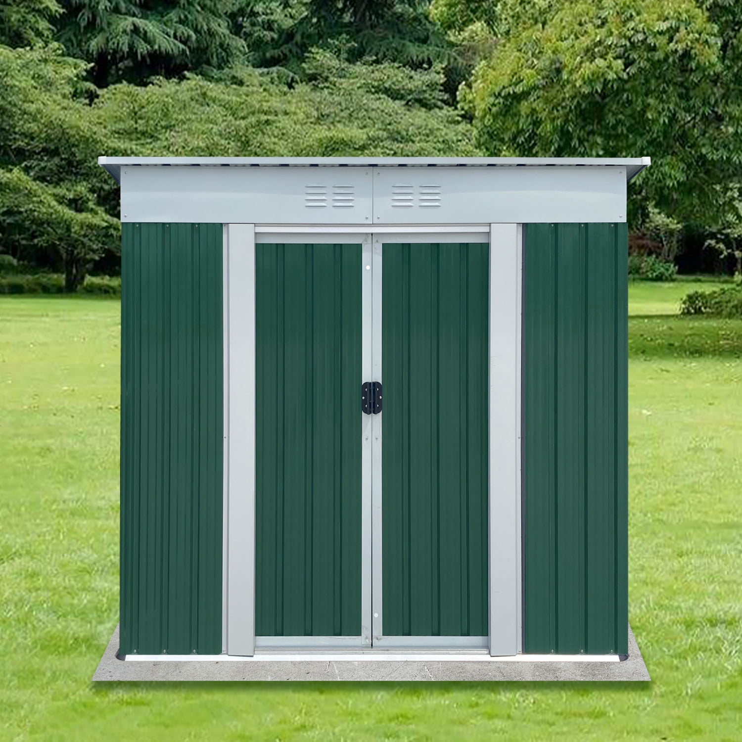 6x4FT Metal Outdoor Storage Shed with Sliding Door, Steel Anti ...