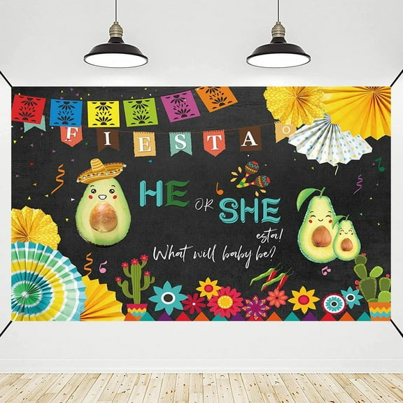 6x4FT Mexican Fiesta He or She Gender Reveal Backdrop Mexican Fiesta Baby Shower Party Decorations Banner Avocado He or She Fiesta Photography Background
