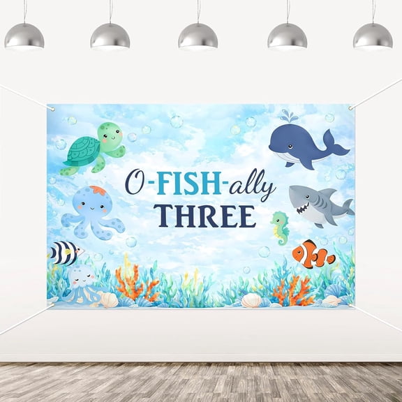 6x4FT O-Fish-Ally Three Birthday Backdrop Under The Sea Fishing 3rd Birthday Background Ofishally Fisherman Ocean Turtle Seahorse 3rd Birthday Party Decorations Banner Supplies Photo Booth Props
