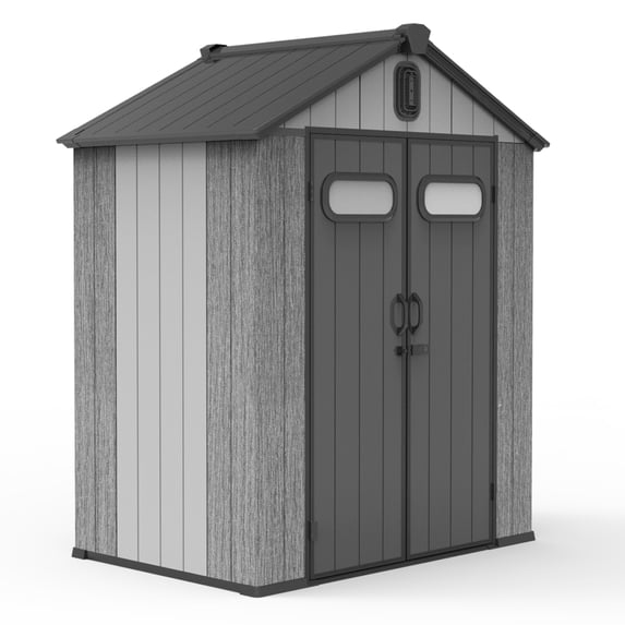 6x4FT Outdoor Resin Storage Shed with Transparent Windows & Louvered Vents, Plastic Tool Shed with Double Lockable Doors & Gable Roof, Outside Garden Shed for Backyard, Patio, Lawn, Gray No.7688
