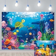 6x4FT Under The Sea Photography Backdrop Ocean Backdrop Underwater World Coral Reef Background for Mermaid Princess Girl Birthday Party Decorations Banner Photo Props Polyester