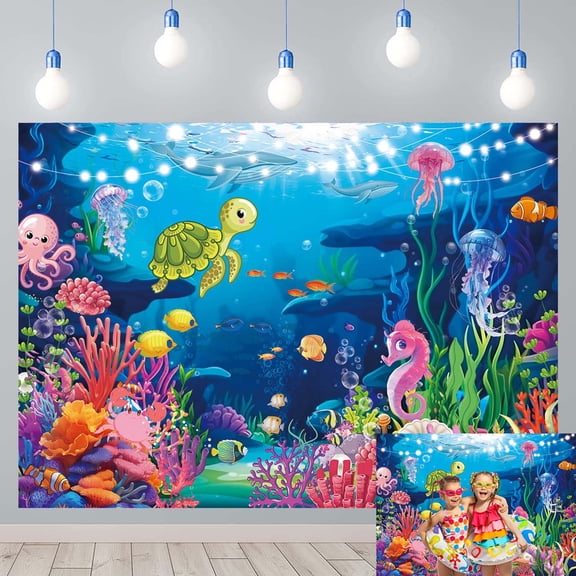 6x4FT Under The Sea Photography Backdrop Ocean Backdrop Underwater World Coral Reef Background for Mermaid Princess Girl Birthday Party Decorations Banner Photo Props Polyester