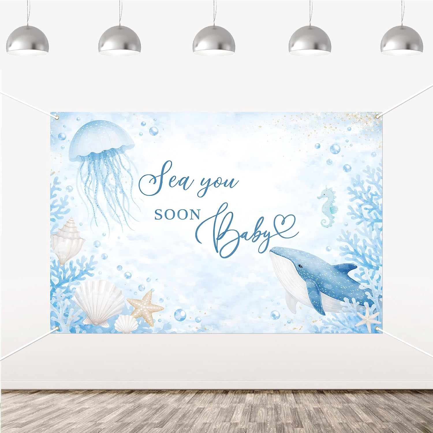 6x4FT Sea You Soon Baby Shower Backdrop Blue Ocean Whale Seashell ...