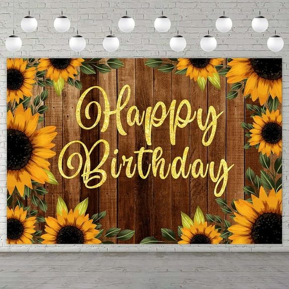 6x4FT Sunflower Happy Birthday Rustic Wood Banner Backdrop Sunflowers Flowers Fall Theme Party Decor Decorations for Autumn Holiday Festival Girls Boys 1st Birthday Party Baby Shower Background