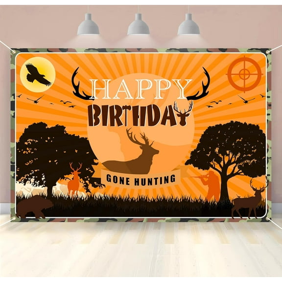 6x4Ft Deer Hunting Backdrop Gone Hunting Banner Hunt Background for Camping Themed Birthday Party Supplies Deer Hunting Party Photo Booth Props