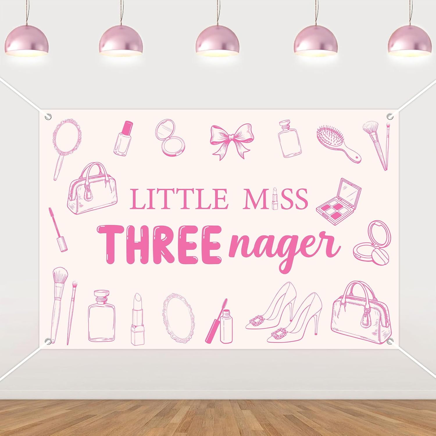 Little Miss Threenager Birthday Decorations, 3rd Birthday Decorations For Girls, Makeup Backdrop Lipstick Lips Number 3 Foil Balloon 3 Year Old Girls