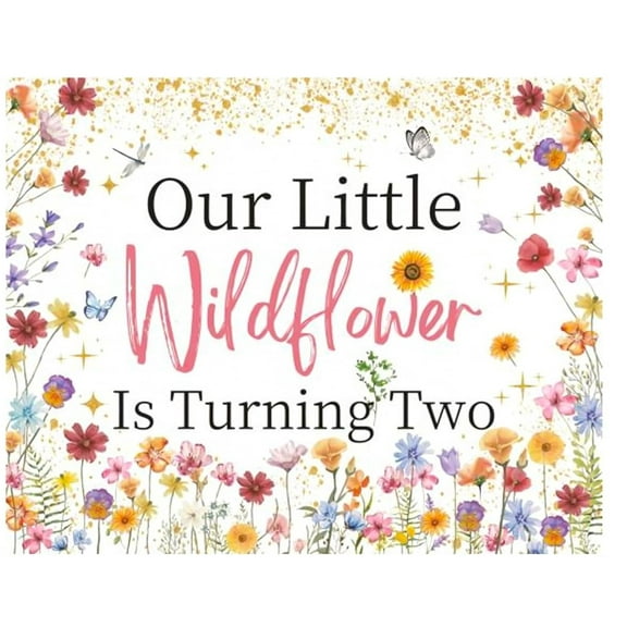 6x4Ft Wildflower Birthday Backdrop Girls Two Wild Birthday Decoration Floral Banner Our Little Wild flower Is Turning Two Photography Background