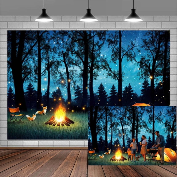 6x4ft Camping Forest Scene Photography Backdrop Adventure Camper RV Kids Photography Backdrop Farmhouse Travel Trailers Party Decor Photo Backdrops Cabin Campfire Photo Booth Props Background