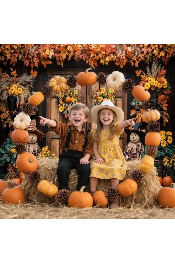 6x4ft Fall Backdrop with Pumpkin, Barn Door & Maple Leaves - Thanksgiving Photography Background for Kids Portraits, Baby Shower Decor, Autumn Family Photos