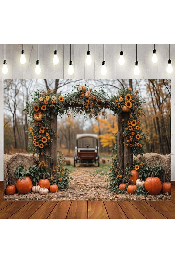 6x4ft Fall Thanksgiving Backdrop - Thanksgiving Pumpkin Autumn Forest Scenery Backdrop for Photography Maple Leaves Farm Harvest Photo Background Booth Banner Party Decorations Photo Booth Props