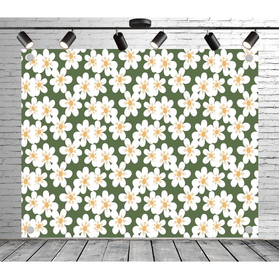 6x4ft Floral Backdrop White Flower Pattern Photo Backdrop Garden Background Decoration Banner for Theme Party Wedding Birthday Baby Shower Photo Booth Studio Props