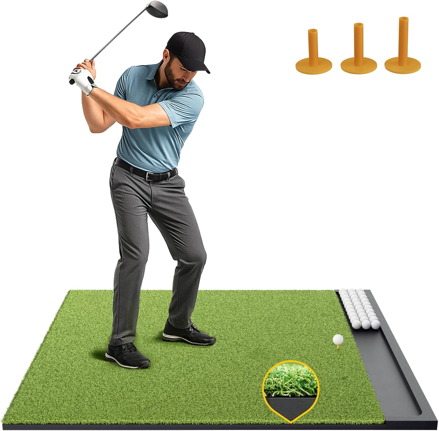 6x4ft Golf Hitting Mat with Integrated Ball Tray, 26mm Thickness High-Density Artificial Turf for Indoor & Outdoor Golf Training Mats