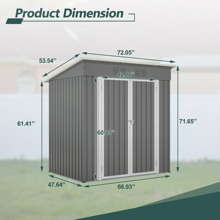 6'x4' Outdoor Metal Storage Shed: Durable Galvanized Steel Garden Tool Storage with Lockable Door, Easy Assembly Aluminum Frame for Backyard