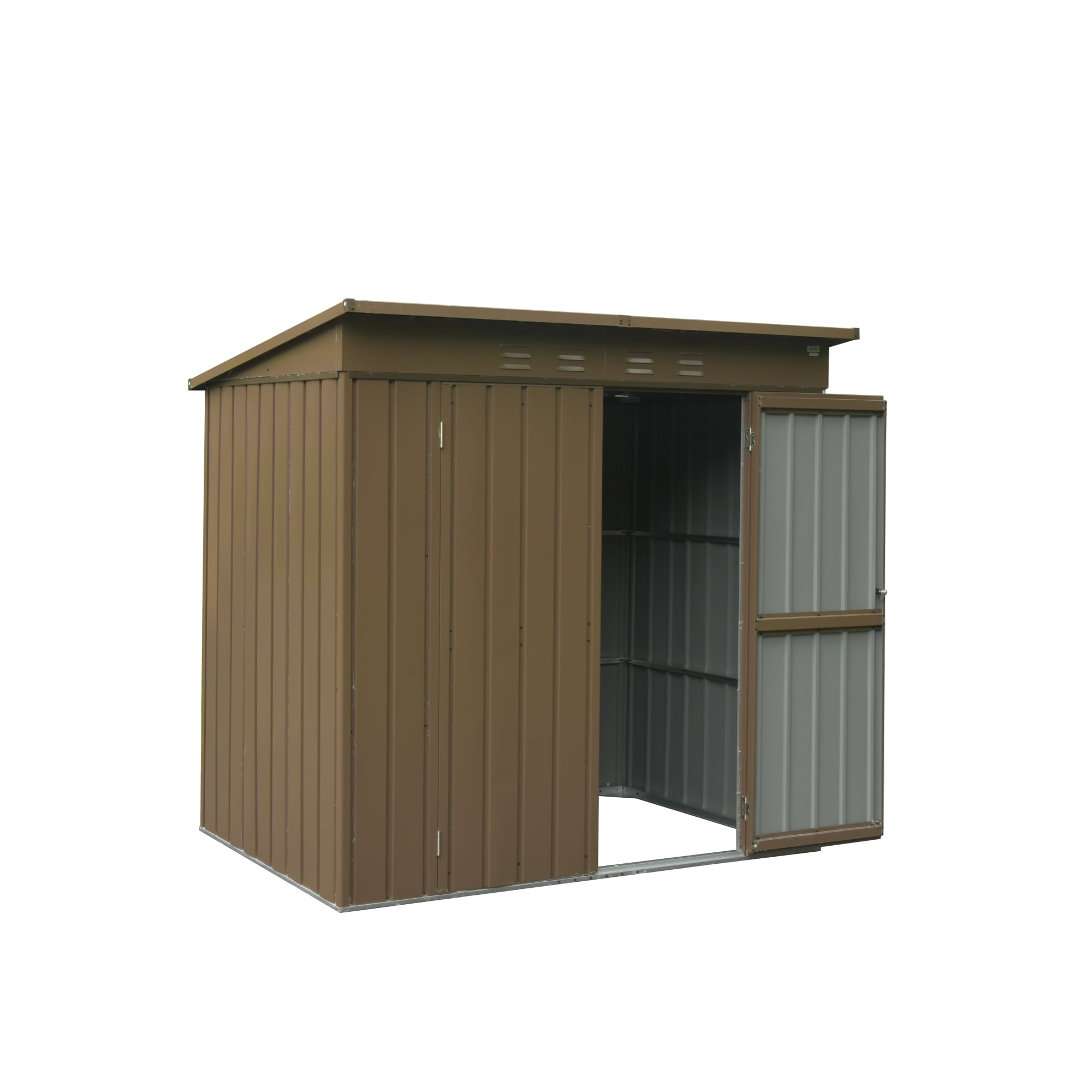 Brown 6x4 ft Metal Outdoor Storage Shed with Lockable Double Door