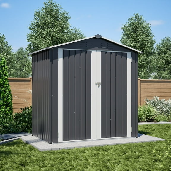 6x4ft Outdoor Storage Shed, Weatherproof Tool Metal Shed w/Locking Entry & Ventilation for Grass Cutter, Bike, Equipment, Courtyard, Garden (Dark Gray)