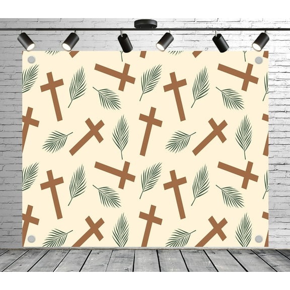 6x4ft Rustic Backdrop Cross and Leaf Patterned Photo Backdrop Photography Background for Theme Party Wedding Birthday Baby Shower Decoration Banner Photo Booth Studio Props